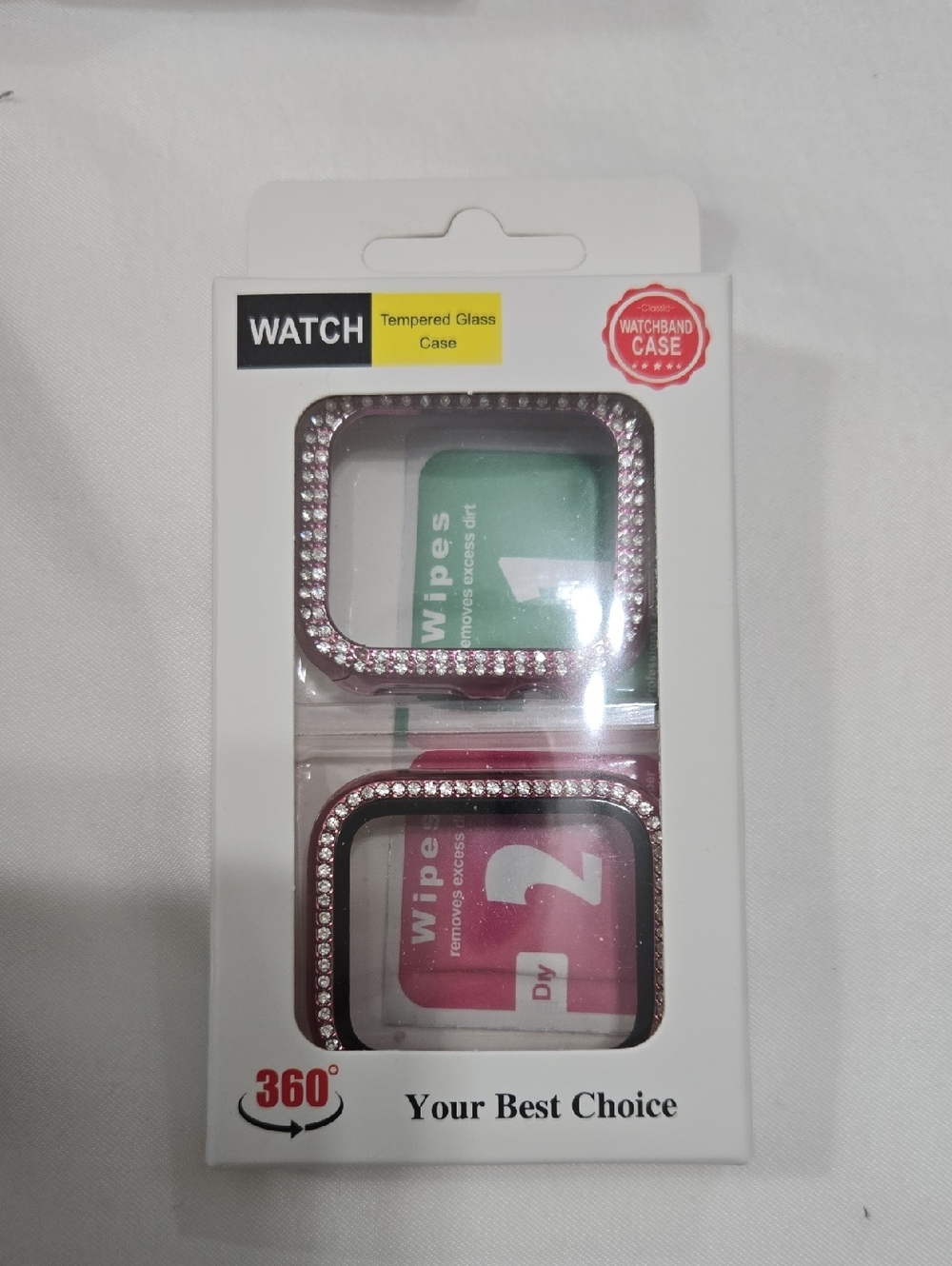 Classic Rhinestone Tempered Glass Watch Case Set